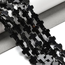 (946F)Морозный цвет внутри  Жонкиль / Непрозрачная зеленая подкладка Бусины из натурального черного агата (окрашенные и нагретые), крестик, 14.5x11x4.5 мм, отверстие : 0.8 мм, около 27 шт / нитка, 15.35'' (39 см)