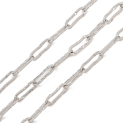 Platinum Hammered Brass Paperclip Chains, Soldered, with Spool, Long-Lasting Plated, Rack Plating, Lead Free & Cadmium Free, Platinum, 10.5x3.5x0.6mm