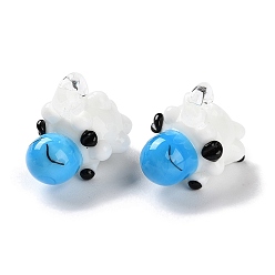 Sky Blue Handmade Lampwork Pendants, Sheep, Sky Blue, 23x20x23mm, Hole: 3.5x2.5mm