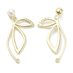 Light Gold Alloy Pendants with Acrylic Pearl Beads, Leaf Charms, Light Gold, 41x20x7.5mm, Hole: 1.2mm
