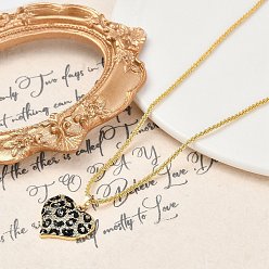 Золотой Женские ожерелья с подвеской в виде сердца из латуни с микропаве из прозрачных кубических цирконий и черным леопардовым принтом, золотые, 17.81 дюйм (45.25 см)