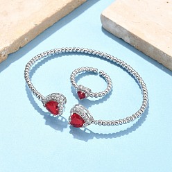 (123L) Белый крем непрозрачный блеск Комплекты браслетов и колец из латуни с микропаве из кубического циркония для женщин, стойки покрытие, платина, огнеупорный кирпич, браслет: 3~12ширина мм, внутренний диаметр: 61x50 мм