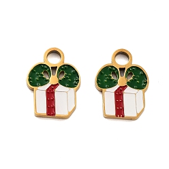 Box Ионное покрытие (ip) 304 подвески из нержавеющей стали, эмалевые подвески на рождественскую тематику, золотые, коробка, 13.5x10x1.5 мм, отверстие : 2.5 мм