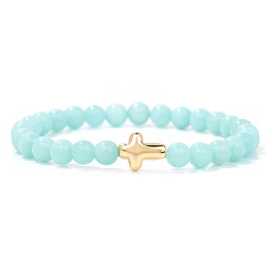 Flower Amazonite Натуральные цветы амазонитовые бусины эластичные браслеты, крестик, 7-1/2 дюйм (19 см)
