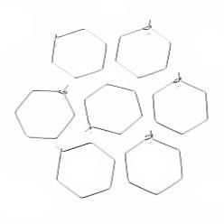 Нержавеющая Сталь Цвет 304 Выводы из нержавеющей стали серьги обруча, бокал шарма кольца, шестиугольник, цвет нержавеющей стали, 31.5x25x0.6 мм, штифты : 0.6 мм