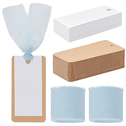 Light Blue Paper Blank Card, with Faux Suede Cord, Rectangle, Light Blue, 90x40x0.1mm, Hole: 7mm