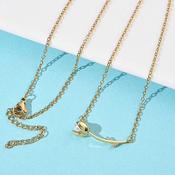 Настоящее золото 18K Подвеска в виде цветка розы из латуни и акрила 304 цепочка из нержавеющей стали для женщин, вакуумное покрытие pvd, реальный 18 k позолоченный, 18.70 дюйм (47.5 см)