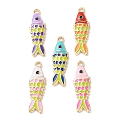 (52) Непрозрачная лаванда Подвески из эмали и сплава, светло-золотистый, рыба, разноцветные, 26x8.5x1.5 мм, отверстие : 1.6 мм