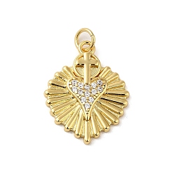 Real 18K Gold Plated Rack Plating Brass with Cubic Zirconia Pendant, Cadmium Free & Lead Free, Heart, Real 18K Gold Plated, 22x17.5x2.5mm, Hole: 5x0.8mm