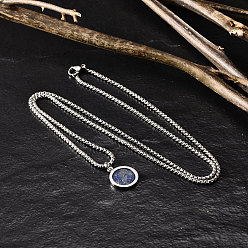 Lapis Lazuli Colliers pendentifs en acier inoxydable avec pendentif en lapis-lazuli naturel pour hommes, couleur inox, 304 pouce (23.62 cm)