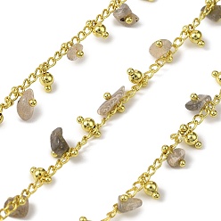 Лабрадорита Звенья цепи из латунных самородков ручной работы, с бусинами из натурального лабрадорита и катушкой, долговечный, стойки покрытие, пайки, без свинца и без кадмия, реальный 18 k позолоченный, очарование: 6.5x2.5 мм