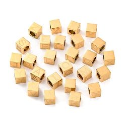 Золотой 304 из нержавеющей стали европейские шарики, бусины с большим отверстием, куб с письмом ~ г, золотые, 7x7x7 мм, отверстие : 4.5 мм, 26 шт / комплект