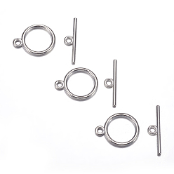 Platinum Tibetan Style Toggle Clasps, Flat Round, Cadmium Free & Nickel Free & Lead Free, Platinum, Flat Round: 15x2mm, Hole: 2mm, Bar: 21mm, Hole: 2mm