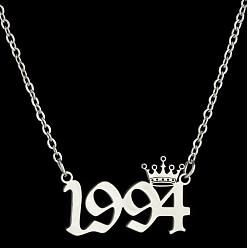 Number Год рождения короны 201 ожерелья из нержавеющей стали для женщин, цвет нержавеющей стали, число 1994, 17.72 дюйм (45 см)