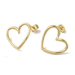 Настоящее золото 18K 304 серьги-гвоздики из нержавеющей стали для женщин, полые сердца, реальный 18 k позолоченный, 16x18 мм