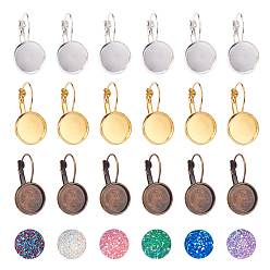 Gemischte Farbe Harz Cabochons, Nachahmung druzy Achat, mit Messing-Leverback-Ohrring-Befund, Flachrund, Gemischte Farbe, 54 Stück / Karton