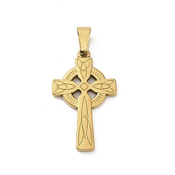 Золотой 304 подвески из нержавеющей стали, крест с плоской круглой, ионное покрытие (ip), золотые, 30x18x2 мм, отверстие : 6x3.5 мм