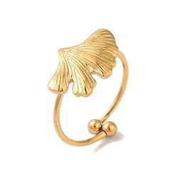 Золотой Ионное покрытие (IP) 304 открытые манжеты из листьев гинкго из нержавеющей стали для женщин, золотые, 11x17 мм