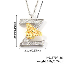 Letter Z Подвеска в виде пчелы с микропаве из прозрачного кубического циркония в виде микрофибры, латунная, с инициалами., платиной и золотом, Письмо Z, 15.75 дюйм (40 см), Кулон : 29x22 мм