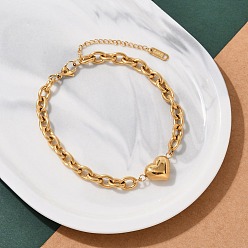 Золотой 304 Браслеты из нержавеющей стали с цепочкой для женщин, сердце, золотые, 8-1/2 дюйм (21.5 см)