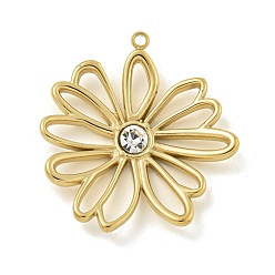 Кристалл 304 подвески из нержавеющей стали, со стразами, полый цветочный шарм, реальный 14 k позолоченный, кристалл, 28x26x4 мм, отверстие : 1.4 мм