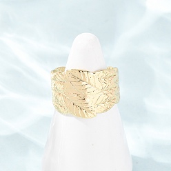 Golden 304 Edelstahlmanschetten mit offenen Ringen, Blatt, Ionenbeschichtung (ip), golden, us Größe 8 1/2 (18.5 mm)