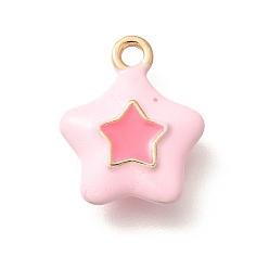 Бледно-Розовый Латунь эмаль прелести, реальный 18 k позолоченный, стойки покрытие, без свинца и без кадмия, долговечный, звезда очарование, розовый жемчуг, 14x11.5x4 мм, отверстие : 1.5 мм