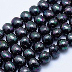 Черный Гальваническая оболочка жемчужные бусы пряди, овальные, чёрные, 13x16x12 мм, отверстие : 1 мм, около 31 шт / нитка, 15.7 дюйм (40 см)