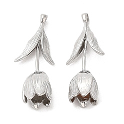 Платинированный Латунные подвески, без кадмия, без никеля и без свинца, тюльпан очарование, Реальная платина, 27x11x8 мм, отверстие : 1x2 мм