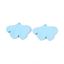 Светло-Голубой Спрей окрашены акриловыми подвесками, прорезиненный стиль, гинкго лист, Небесно-голубой, 33x45x2 мм, отверстие : 1.4 мм