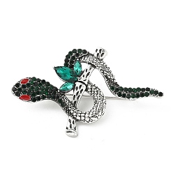 Античное Серебро Броши из змеиного сплава со стразами для одежды рюкзака, античное серебро, 36x59.5 мм