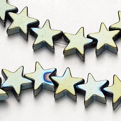 Зеленое Покрытие Гальванизировать немагнитных синтетический гематит нитей бисера, звезда, зеленый покрытием, 8x8x2~3 мм, отверстие : 1 мм, около 61~63 шт / нитка, 15.7 дюйм