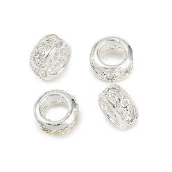Серебро Латунные бусины со стразами , рондель, кристалл, серебряные, 9.5x5 мм, отверстие : 4.5 мм