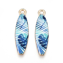 Морской Синий Подвески из эмали и сплава, стойки покрытие, очаровывать доску для серфинга, золотой свет, Marine Blue, 35x9.1x2.2 мм, отверстие : 2 мм