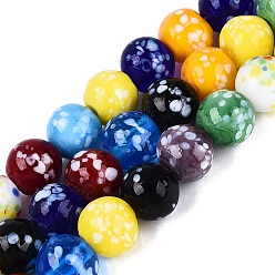 Gemischte Farbe Handgemachte Murano Glas Perlen Stränge, Runde mit Punkt, Gemischte Farbe, 10 mm, Bohrung: 0.8~1.2 mm, ca. 39~40 Stk. / Strang, 13.98~15.75 Zoll (35.5~40 cm)
