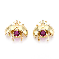 Настоящее золото 18K Латунные микро проложить кубического циркония прелести, без кадмия, без никеля и без свинца, насекомые, реальный 18 k позолоченный, 15x15~16.5x6 мм, отверстие : 1 мм