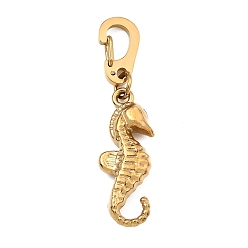 Sea Horse Морская тематика 304 подвесные украшения из нержавеющей стали с застежкой-карабином, золотые, ионное покрытие (ip), морской конек, 37.5 мм