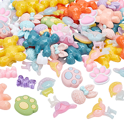 Mixed Color 76Pcs 19 Style Resin Cabochons, Rabbit & Deer & Bear & Sheep & Footprint, Mixed Color, 4pcs/style