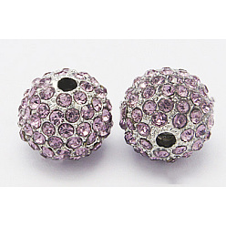 Dark Orchid Alloy Beads, with Middle East Rhinestones, Round, Silver Color Plated, Dark Orchid, Size: about 12.5mm in diameter, 12mm thick, hole: 2mm