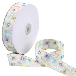 Light Yellow 1Roll Single Face Printed Polyester Satin Ribbon, Flower Pattern, for Gift Packaging, Light Yellow, 1 inch(25mm), about 20.00 Yards(18.29m)/Set
