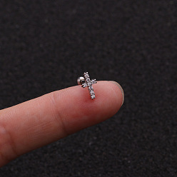 Cross Серьги-гвоздики из латуни с микропаве из прозрачного кубического циркония для женщин, с пинами из нержавеющей стали , цвет нержавеющей стали, крестик, 6 мм, штифты : 1.2 мм