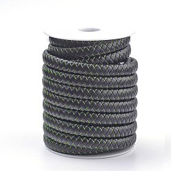 Lime Flat Microfiber PU Leather Braided Cords, with Steel Wires and Microfiber Leather Cords inside, Lime, 11~12x6mm, about 10.93 yards(10m)/roll