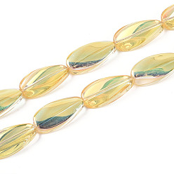 Светло-хаки Гальванизируйте прозрачное стекло бисер нитей, слеза, светлый хаки, 26x13x5.5~7 мм, отверстие : 1.5 мм, около 30 шт / нитка, 30.12~30.51 дюйм (76.5~77.5 см)