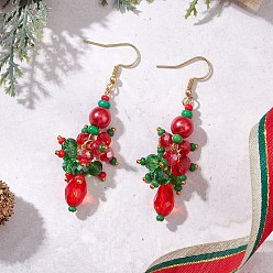 Золотой 304 серьги с подвесками из стекла из нержавеющей стали, цветок, золотые, 59.5x21 мм