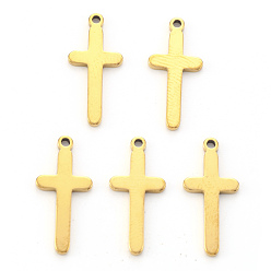 Настоящее золото 18K Вакуумное покрытие pvd 304 подвески из нержавеющей стали, лазерная резка, крестик, реальный 18 k позолоченный, 19x8.5x1 мм, отверстие : 1.2 мм