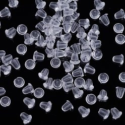 Clear Plastic Ear Nuts, Earring Backs, Clear, 4x4mm, Hole: 1mm, about 1000pcs/box