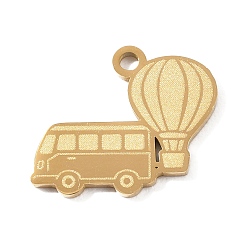 Golden 304 Stainless Steel Pendants, Hot Air Balloon with Bus Charms, Hand Polished, Ion Plating(IP), Golden, 15x16x1.4mm, Hole: 1.8mm