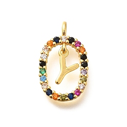 Letter Y Латунные микро проложить кубического циркония подвески, без кадмия, без никеля и без свинца, реальный 18 k позолоченный, овал с подвесками в виде букв, Письмо Y, 18.5x11x3.5 мм, отверстие : 2x1.5 мм