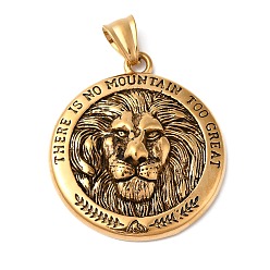 Настоящее золото 18K 304 подвески из нержавеющей стали, плоские круглые со львом, реальный 18 k позолоченный, 39.5x35x8 мм, отверстие : 9x5 мм