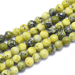 Yellow Turquoise(Jasper) Natural Yellow Turquoise(Jasper) Beads Strands, Round, Faceted(128 Facets), 8mm, Hole: 1.2mm, about 49pcs/strand, 15.16 inch(38.5cm)